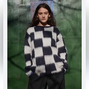 NWT Zankov black grey mohair check sweater size 1
